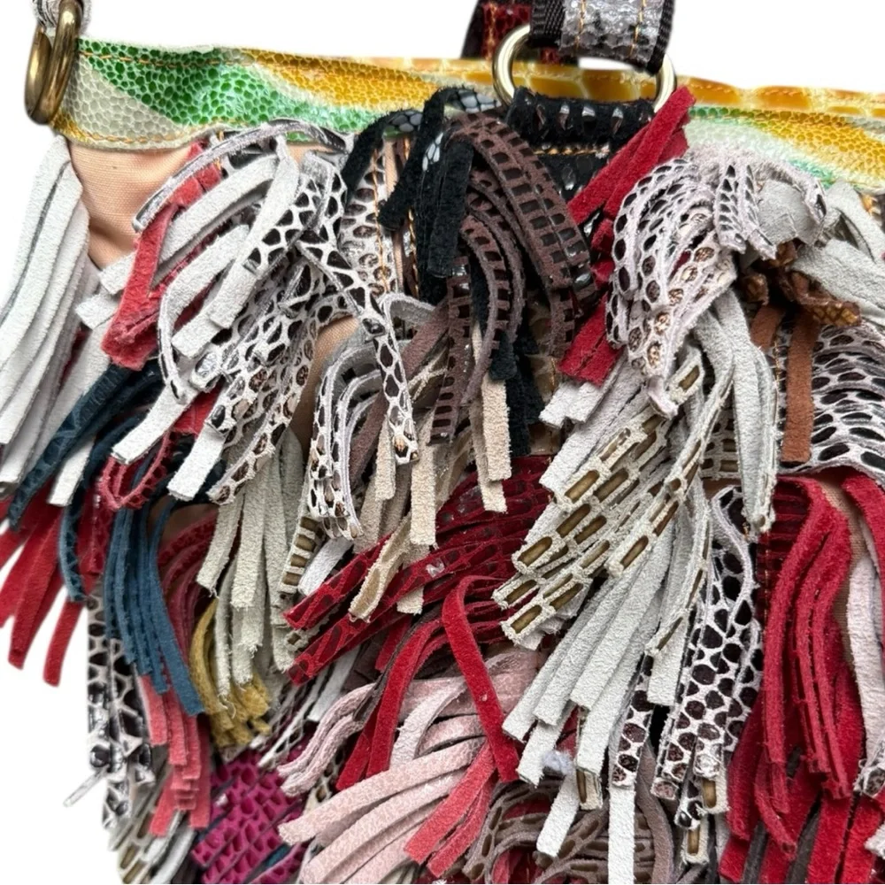 Fringed Multicolor Leather Tote Bag